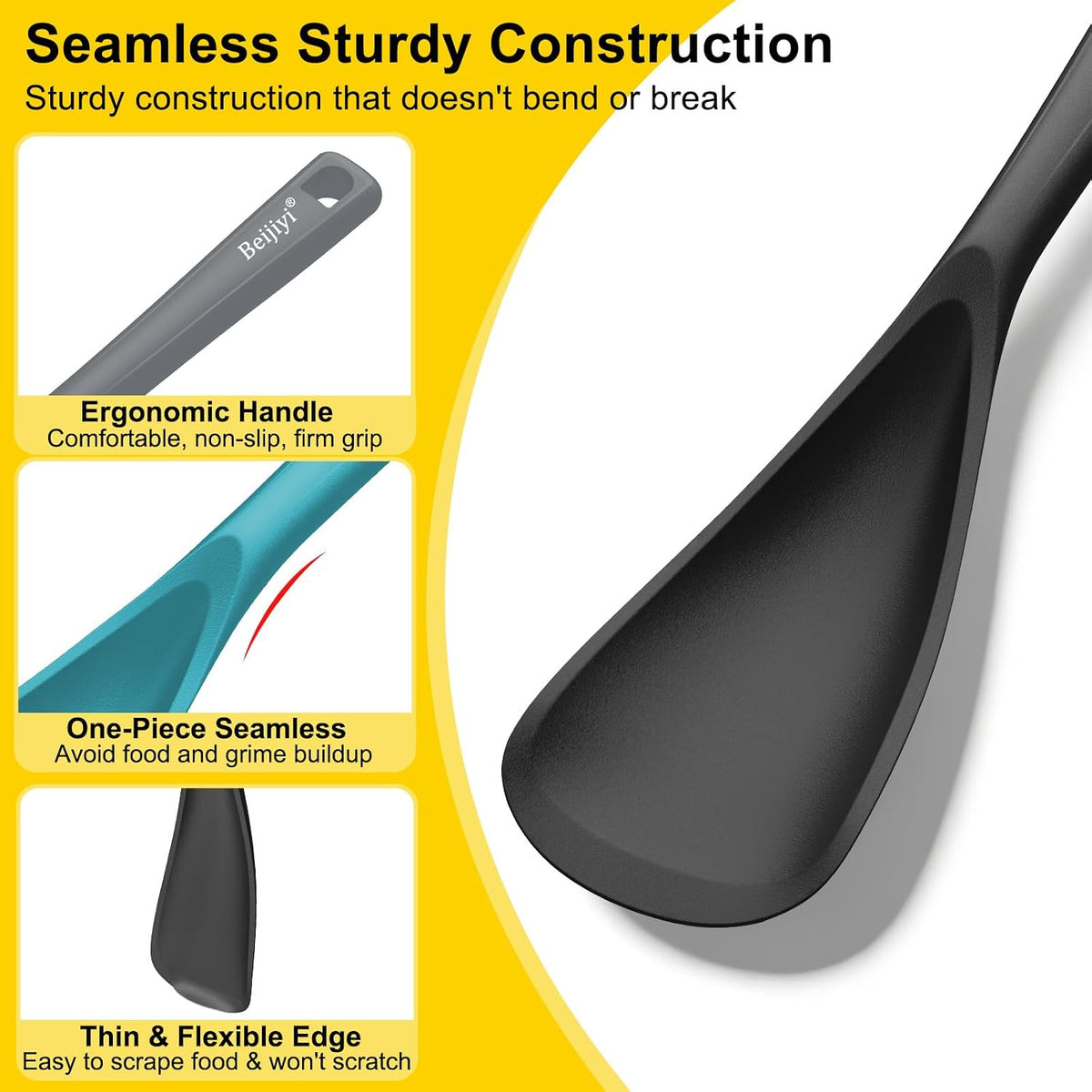 Silicone Cooking Spoons for Nonstick Cookwares, 3 Pack, 12.6 in