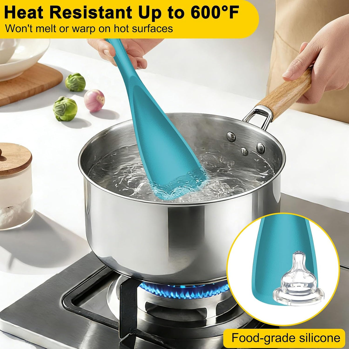 Silicone Cooking Spoons for Nonstick Cookwares, 3 Pack, 12.6 in