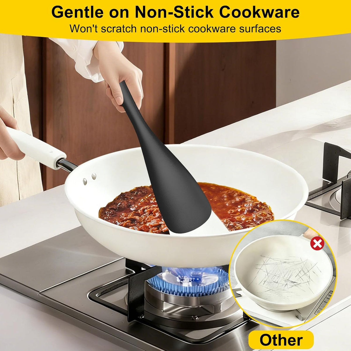 Silicone Cooking Spoons for Nonstick Cookwares, 3 Pack, 12.6 in