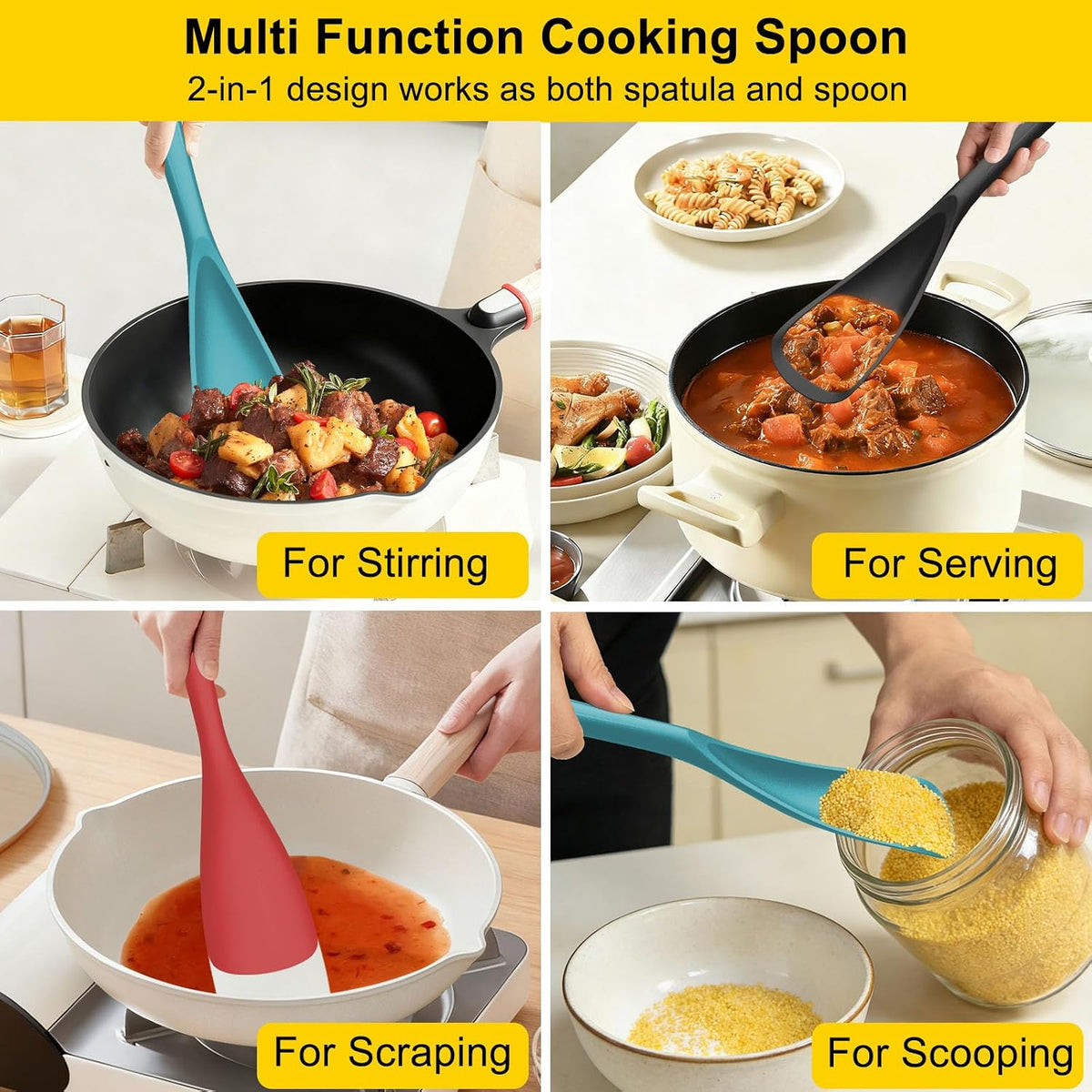 Silicone Cooking Spoons for Nonstick Cookwares, 3 Pack, 12.6 in