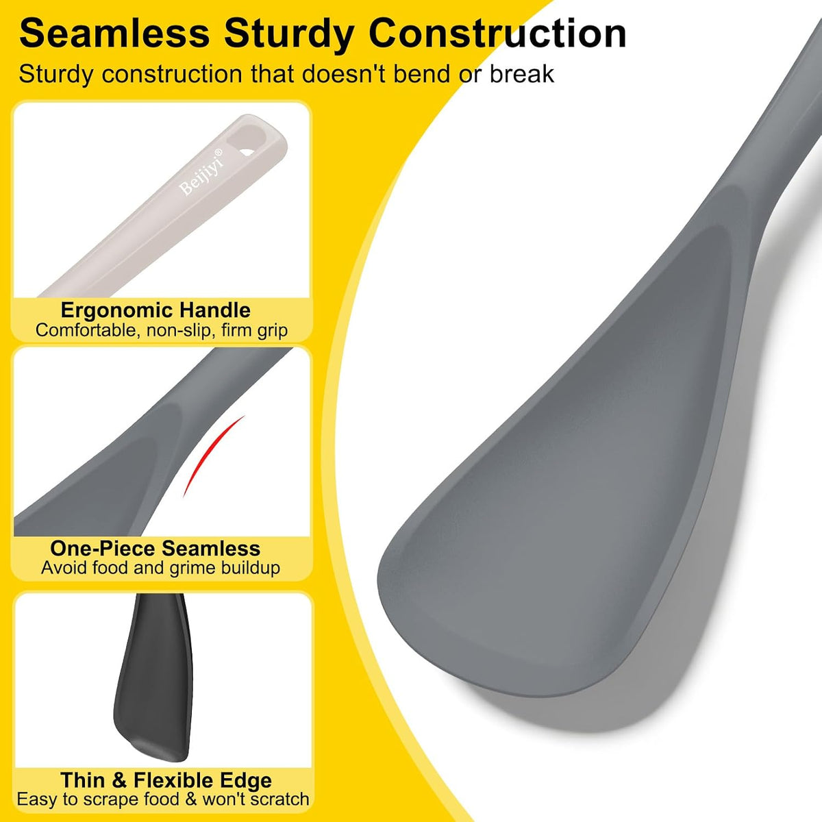 Silicone Cooking Spoons for Nonstick Cookwares, 3 Pack, 12.6 in