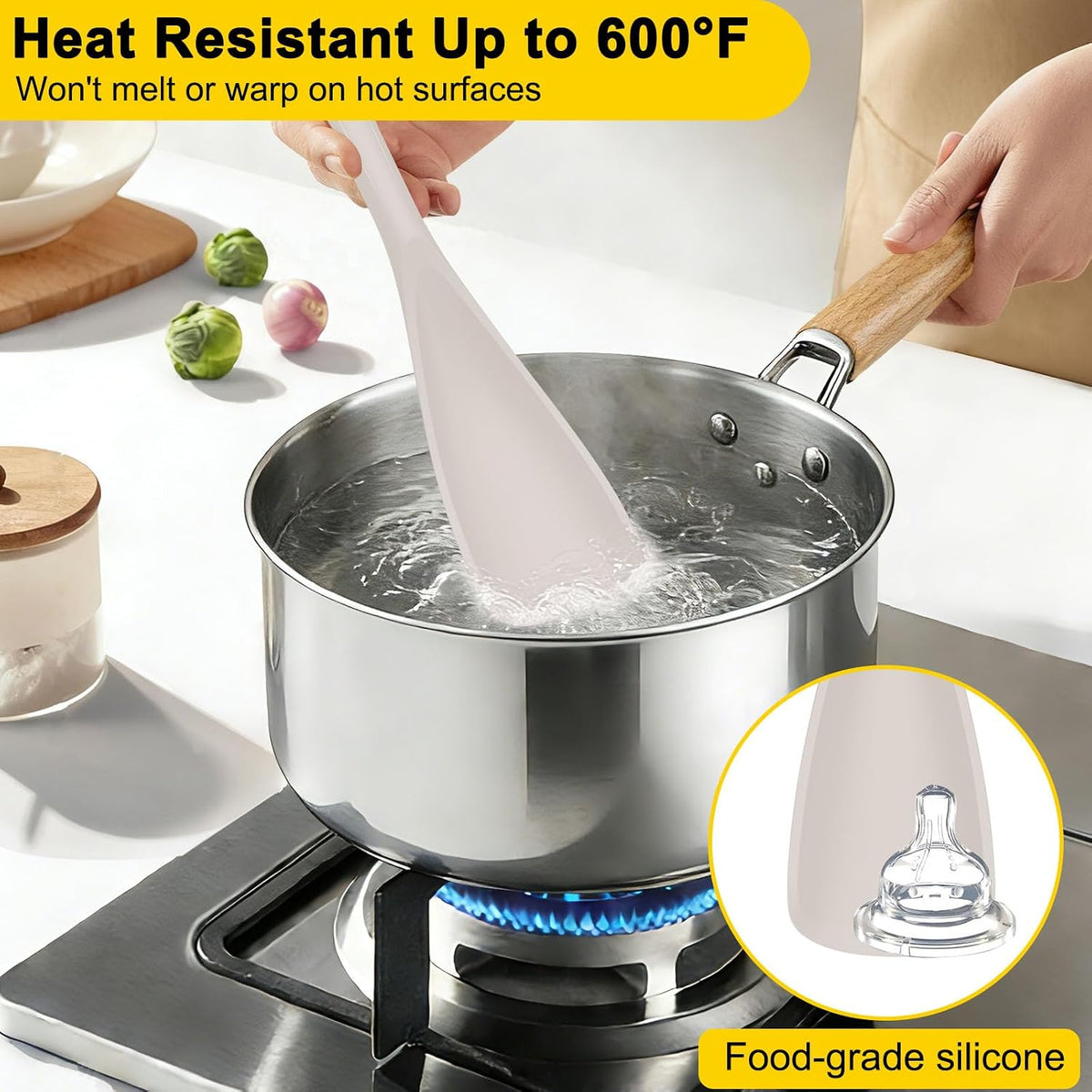 Silicone Cooking Spoons for Nonstick Cookwares, 3 Pack, 12.6 in