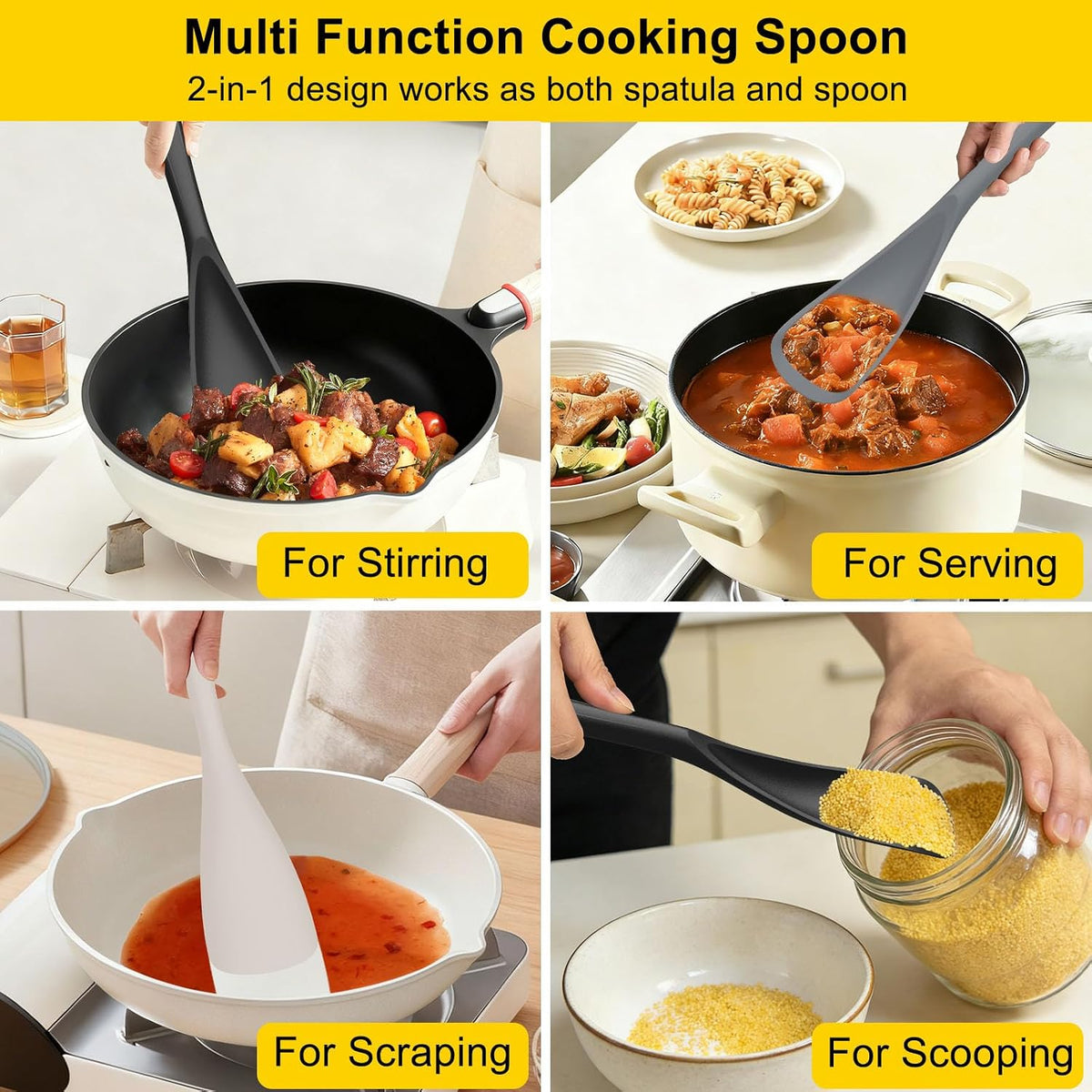Silicone Cooking Spoons for Nonstick Cookwares, 3 Pack, 12.6 in