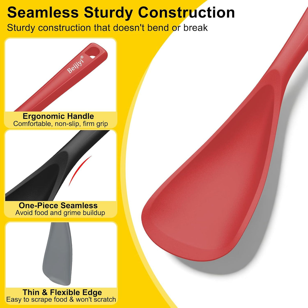 Silicone Cooking Spoons for Nonstick Cookwares, 3 Pack, 12.6 in