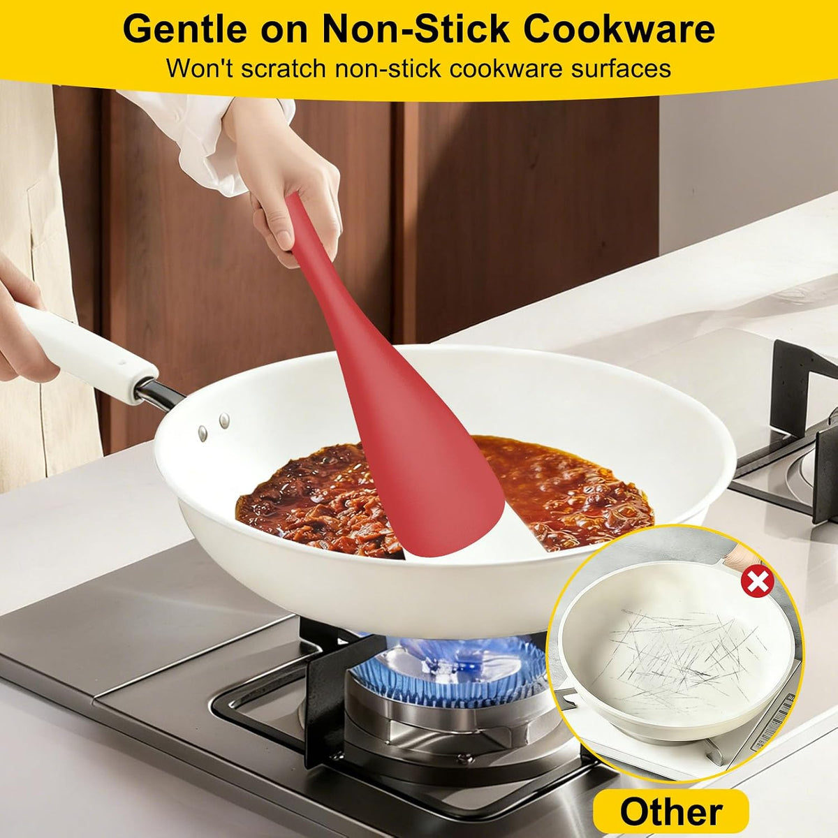 Silicone Cooking Spoons for Nonstick Cookwares, 3 Pack, 12.6 in