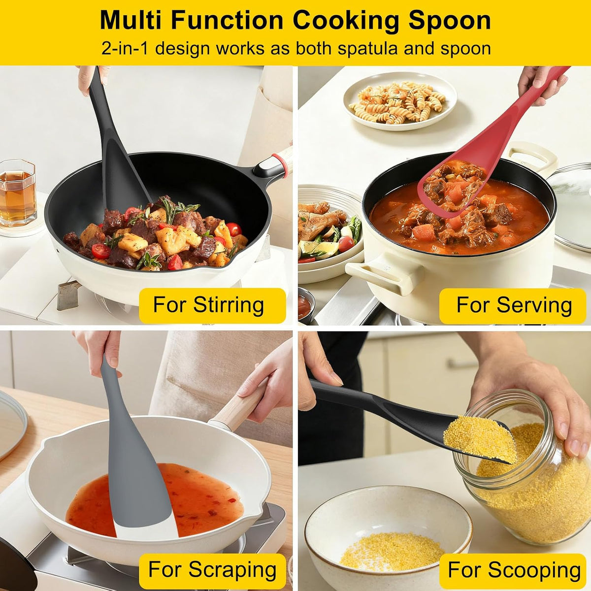 Silicone Cooking Spoons for Nonstick Cookwares, 3 Pack, 12.6 in