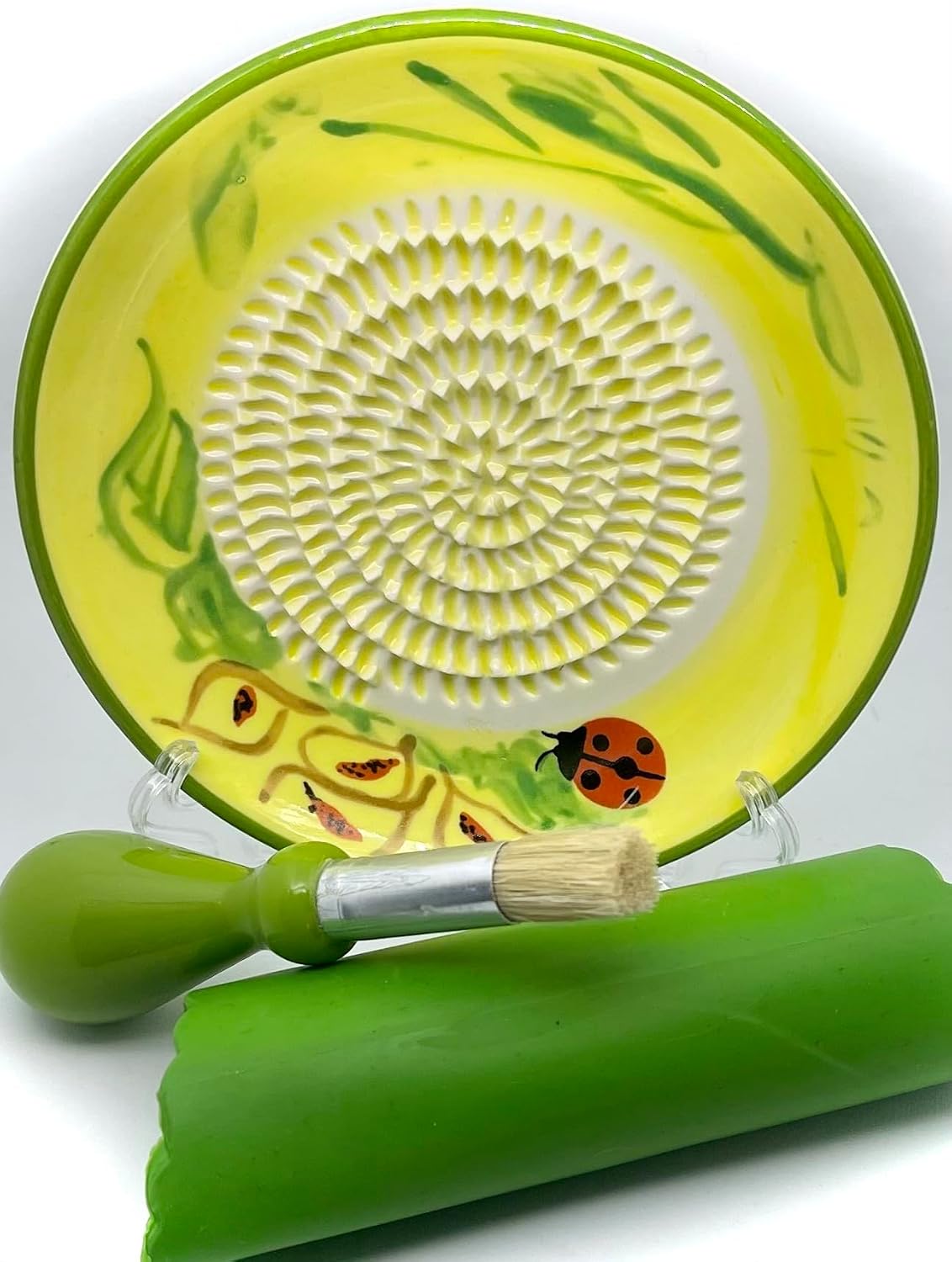 Premium Ceramic Garlic Grater Plate Set - Yellow Ladybug