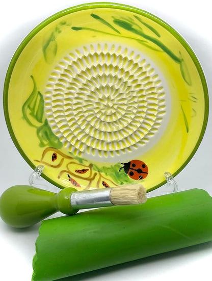 Premium Ceramic Garlic Grater Plate Set - Yellow Ladybug