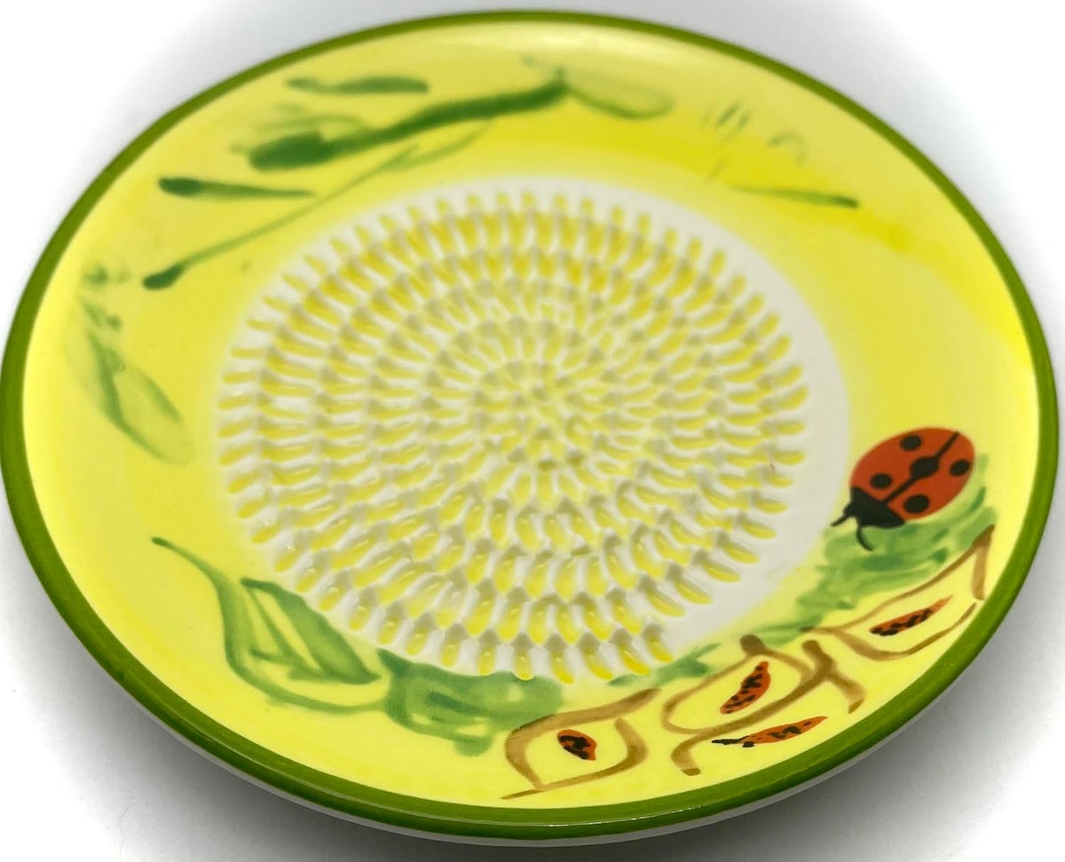Premium Ceramic Garlic Grater Plate Set - Yellow Ladybug