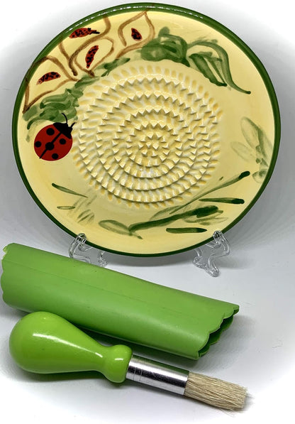 Premium Ceramic Garlic Grater Plate Set - Yellow Ladybug