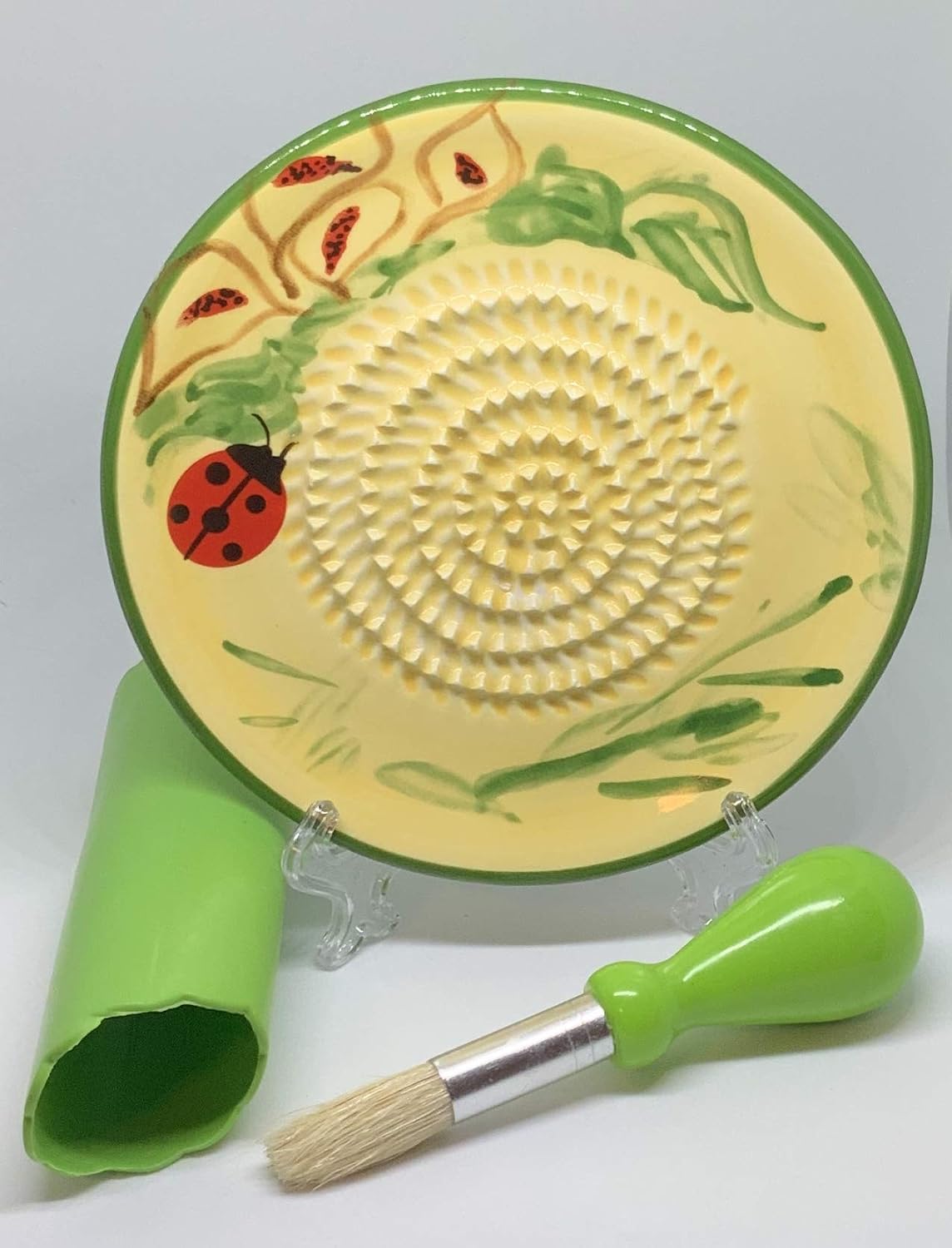 Premium Ceramic Garlic Grater Plate Set - Yellow Ladybug