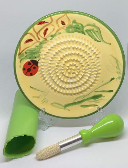 Premium Ceramic Garlic Grater Plate Set - Yellow Ladybug