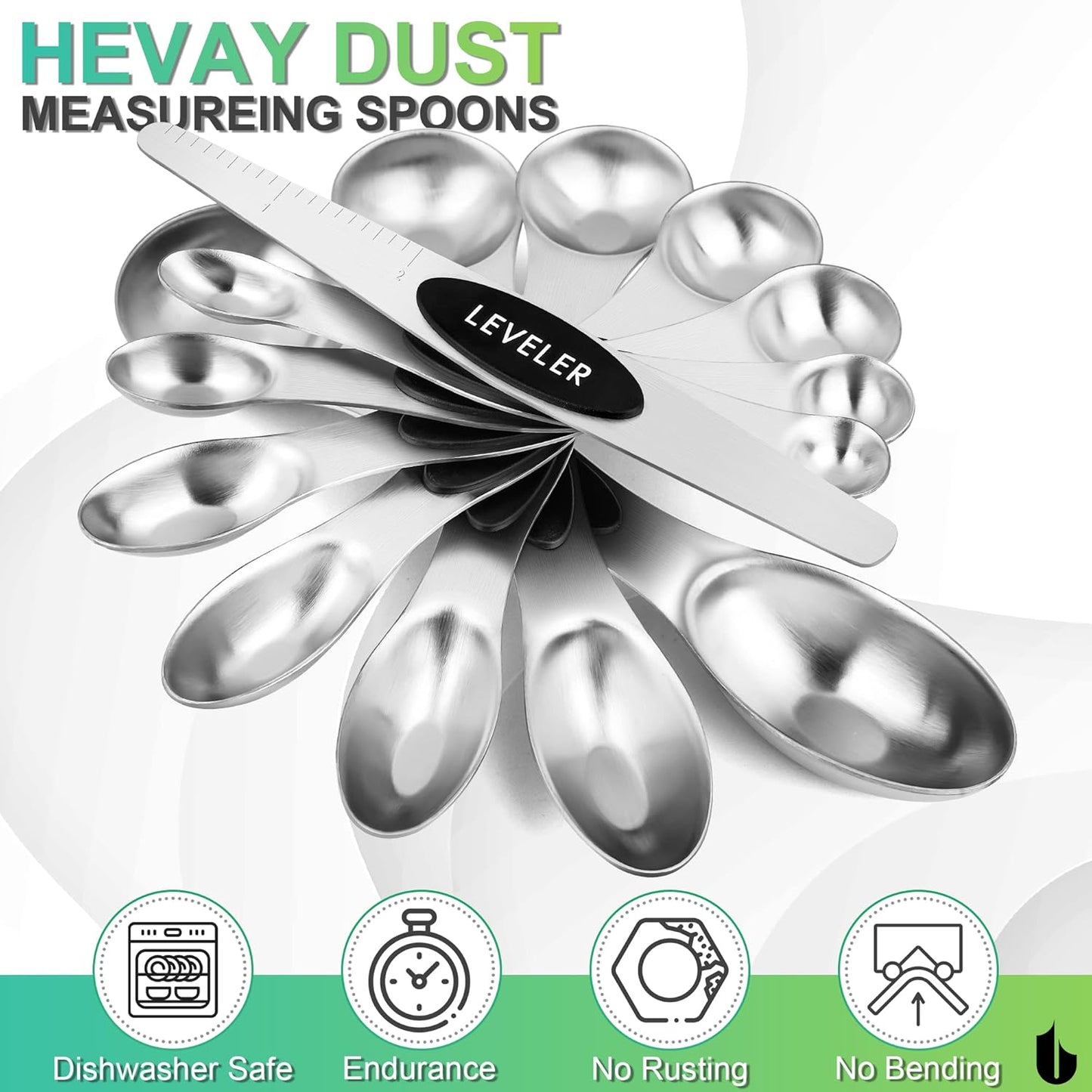 8 Pcs Upgraded Magnetic Measuring Spoons Set Stainless Steel Dual Sided for Liquid Dry Food Measuring Cups Spoons Set Fits in Spice Jar Kitchen Gadgets Including Leveler, Silver
