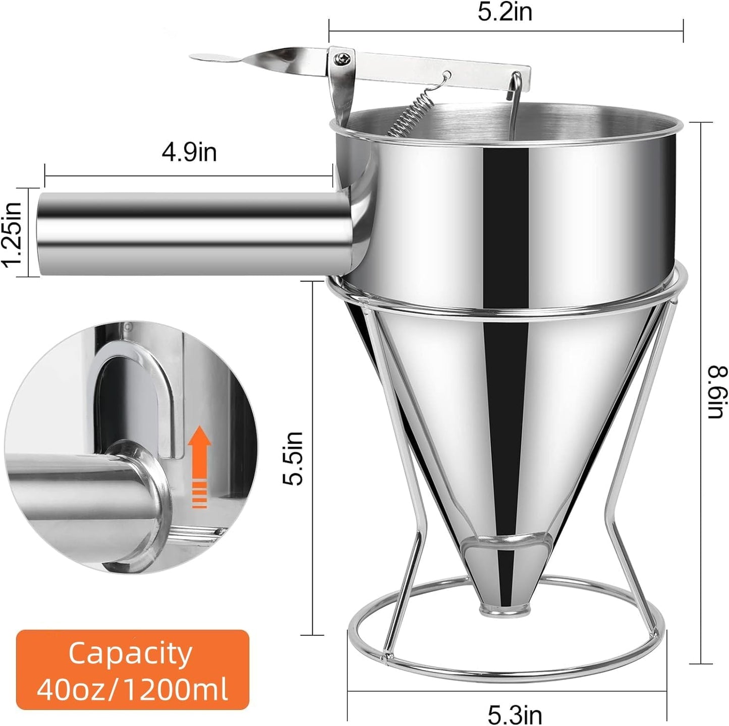 Multi-Caliber Pancake Batter Dispenser, Stainless Steel Funnel Cake Dispenser, Piston Funnel Cake Maker for Pancakes, Cupcakes,Crepes,Muffin,Waffles, Chocolate Balls (1200)