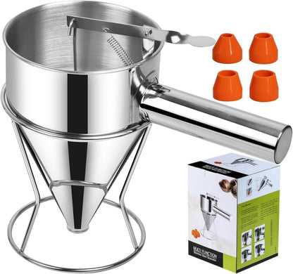 Multi-Caliber Pancake Batter Dispenser, Stainless Steel Funnel Cake Dispenser, Piston Funnel Cake Maker for Pancakes, Cupcakes,Crepes,Muffin,Waffles, Chocolate Balls (1200)