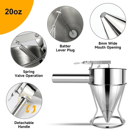Multi-Caliber Pancake Batter Dispenser, Stainless Steel Funnel Cake Dispenser, Piston Funnel Cake Maker for Pancakes, Cupcakes,Crepes,Muffin,Waffles, Chocolate Balls (1200)