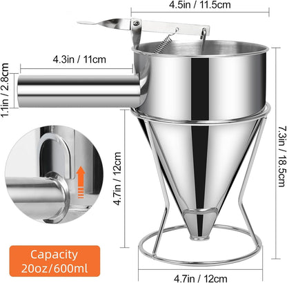 Multi-Caliber Pancake Batter Dispenser, Stainless Steel Funnel Cake Dispenser, Piston Funnel Cake Maker for Pancakes, Cupcakes,Crepes,Muffin,Waffles, Chocolate Balls (1200)