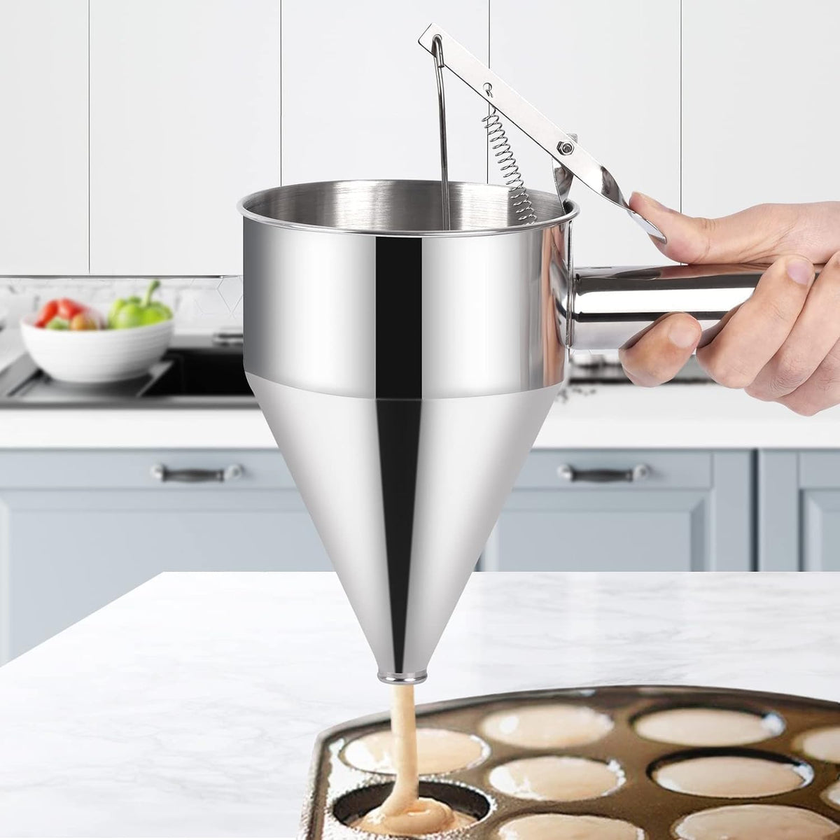 Multi-Caliber Pancake Batter Dispenser, Stainless Steel Funnel Cake Dispenser, Piston Funnel Cake Maker for Pancakes, Cupcakes,Crepes,Muffin,Waffles, Chocolate Balls (1200)