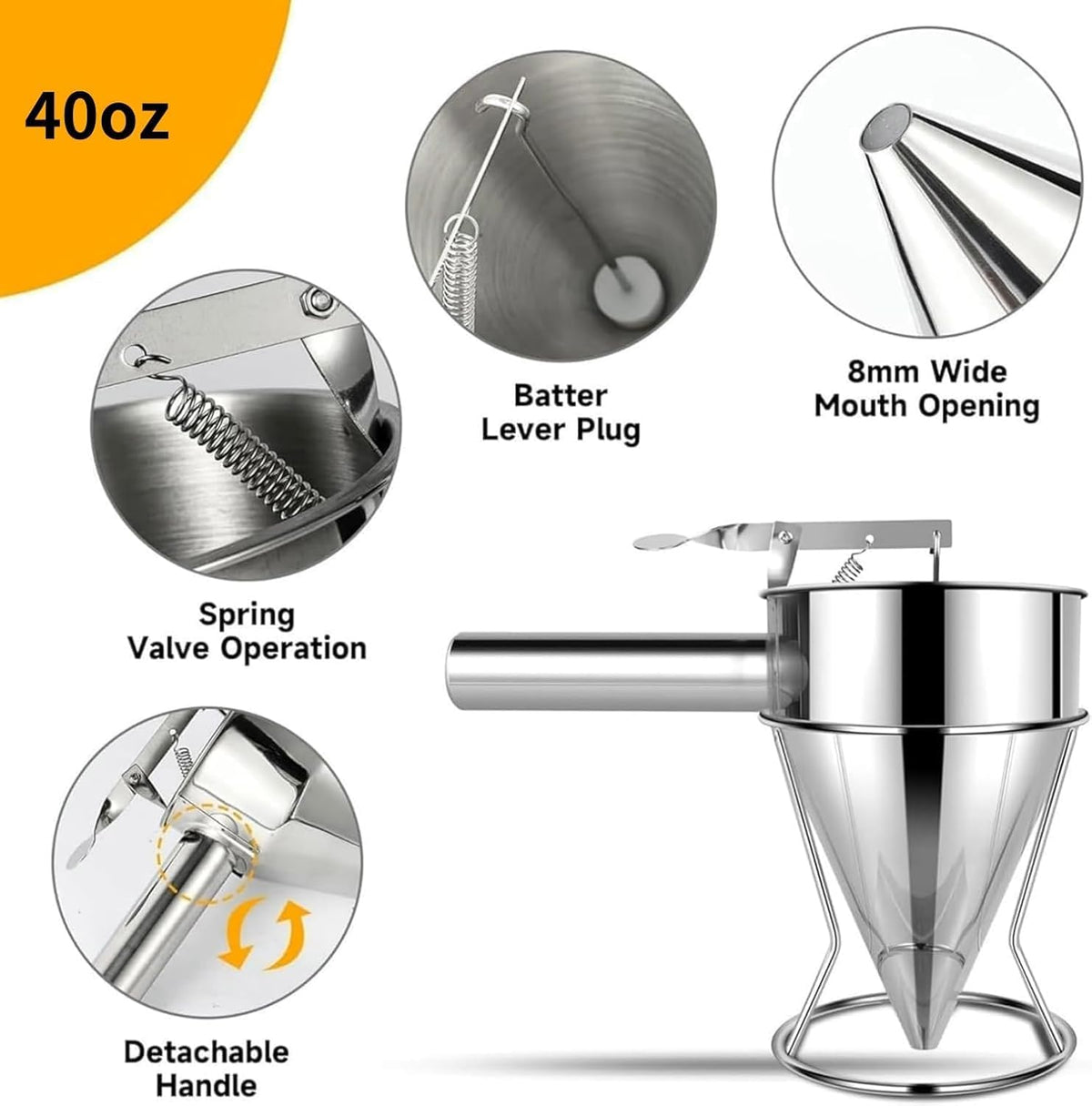 Multi-Caliber Pancake Batter Dispenser, Stainless Steel Funnel Cake Dispenser, Piston Funnel Cake Maker for Pancakes, Cupcakes,Crepes,Muffin,Waffles, Chocolate Balls (1200)
