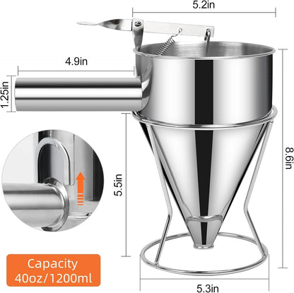 Multi-Caliber Pancake Batter Dispenser, Stainless Steel Funnel Cake Dispenser, Piston Funnel Cake Maker for Pancakes, Cupcakes,Crepes,Muffin,Waffles, Chocolate Balls (1200)