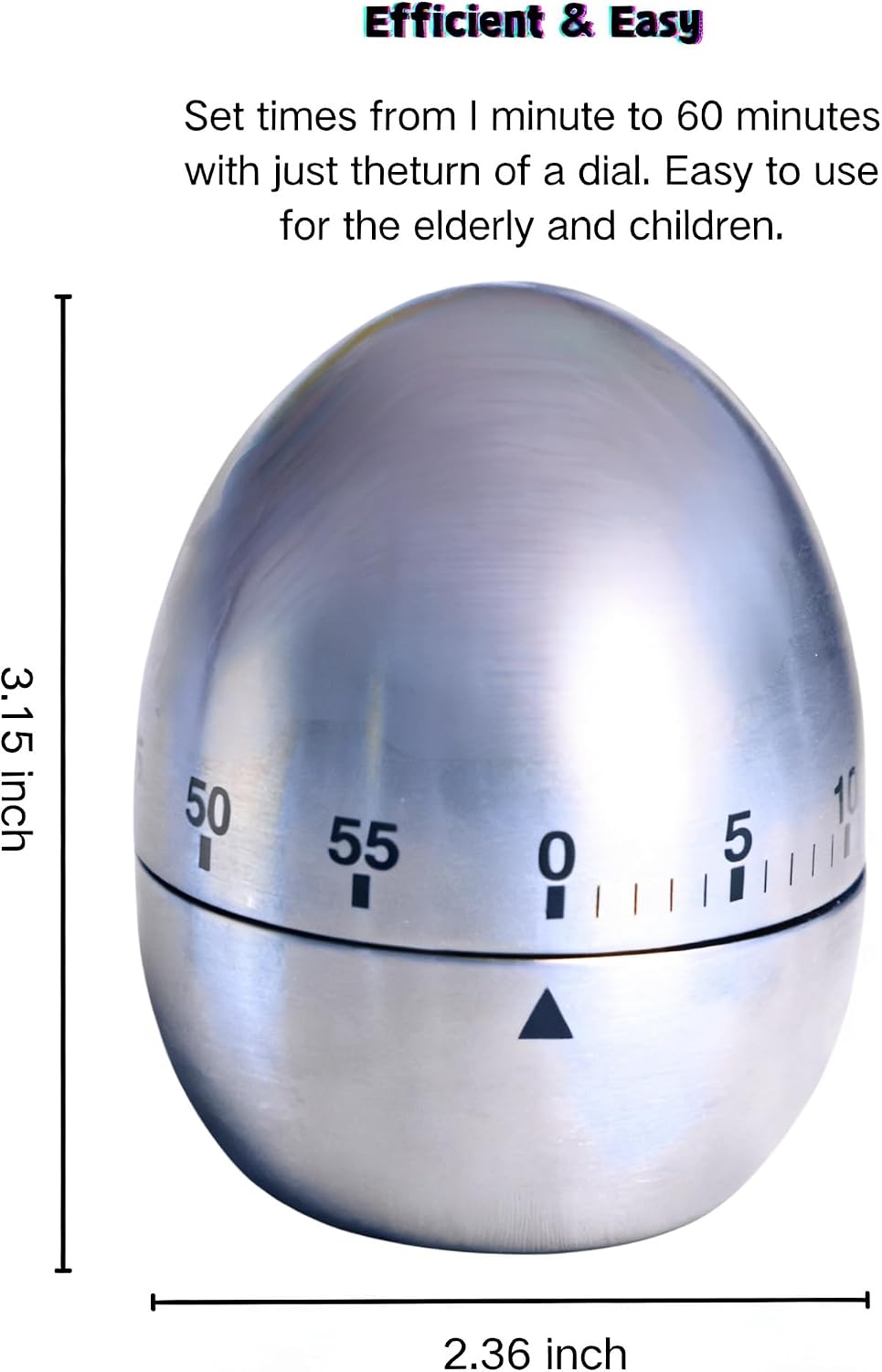 Stainless Steel Kitchen Timer Egg – Accurate Countdown Timer for Cooking, Metallic Silver Egg Shape, with Dual-Language Manual (English & Chinese)
