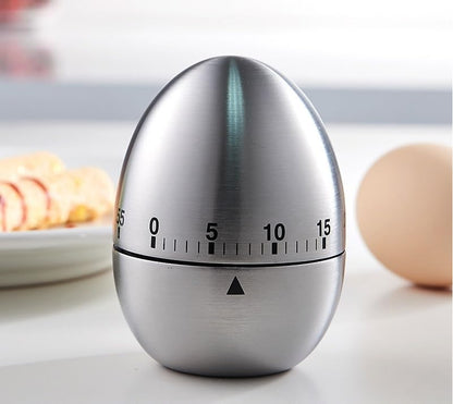 Stainless Steel Kitchen Timer Egg – Accurate Countdown Timer for Cooking, Metallic Silver Egg Shape, with Dual-Language Manual (English & Chinese)