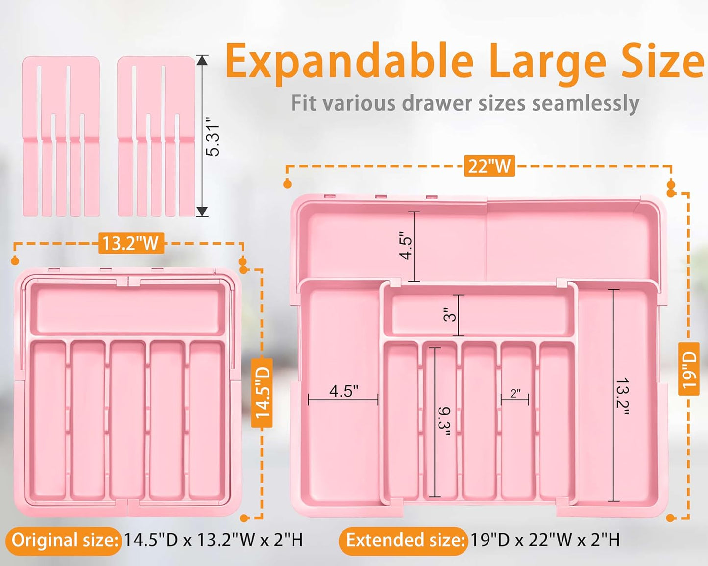 Silverware Organizer - Expandable Large Kitchen Drawer Organizer Utensil Organizer with 2 Removable Knife Blocks, 22"x 19"Cutlery Tray Drawer Dividers for Kitchen Flatware(6-9 Slots) (Black)