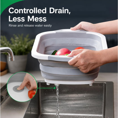 Collapsible Cutting Board & Wash Basin – 3-in-1 Foldable Kitchen Sink with Drain Plug – Portable Dish Tub for Kitchen & Camping