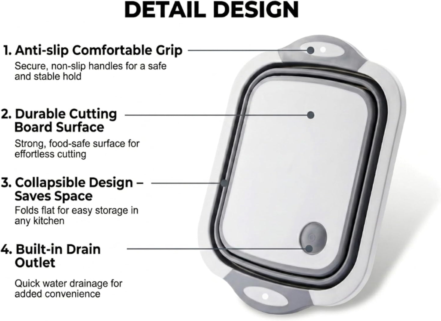 Collapsible Cutting Board & Wash Basin – 3-in-1 Foldable Kitchen Sink with Drain Plug – Portable Dish Tub for Kitchen & Camping