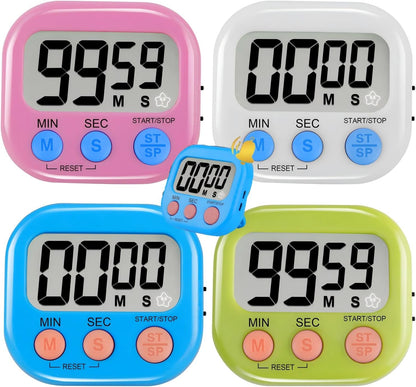 4-Piece Multi-Function Digital Timers with Visual Display for Kids, Ideal for Kitchen Cooking, Egg Timer, Classroom Use, Study, Work, and Exercise Training – Batteries Not Included