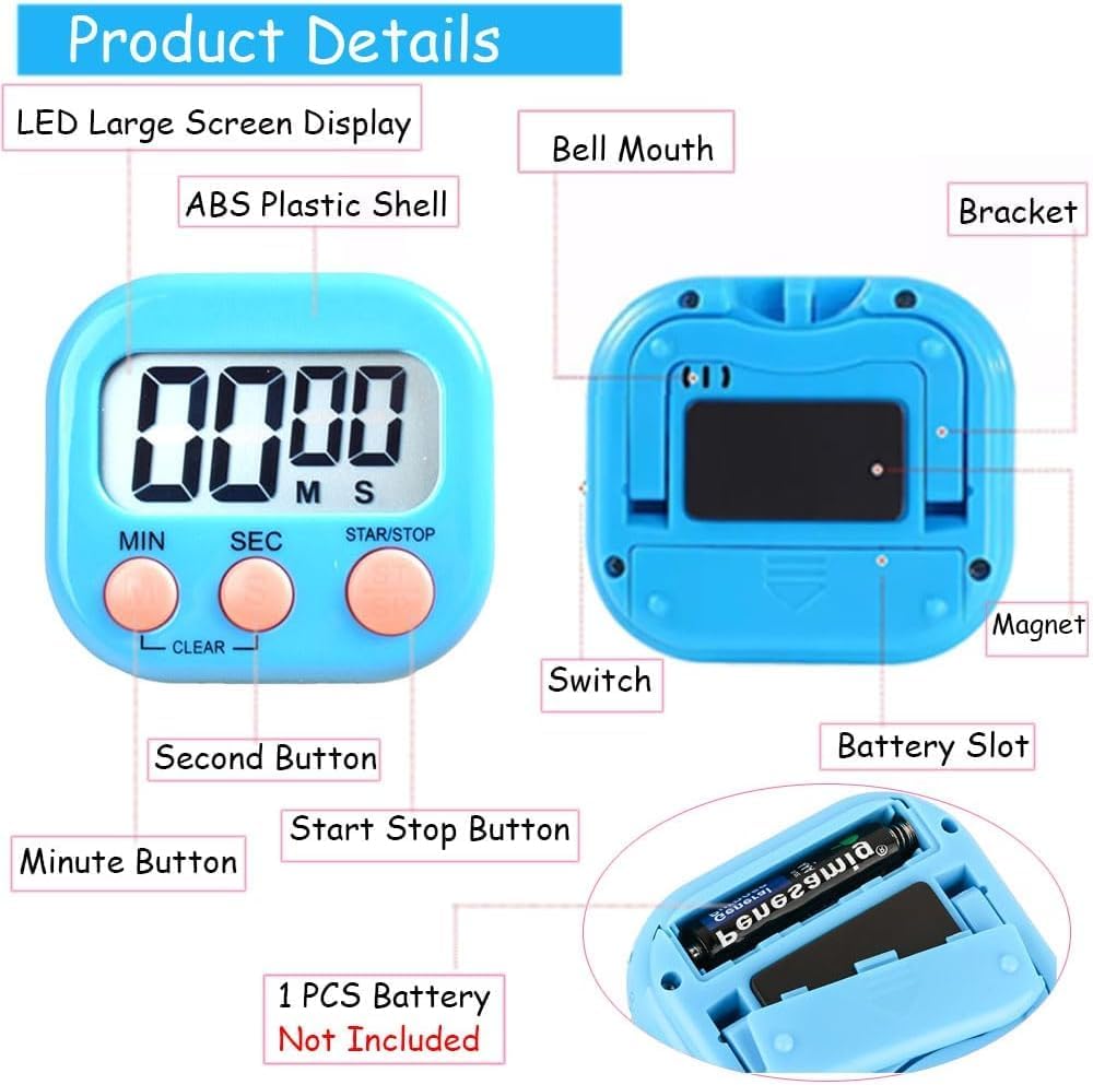 4-Piece Multi-Function Digital Timers with Visual Display for Kids, Ideal for Kitchen Cooking, Egg Timer, Classroom Use, Study, Work, and Exercise Training – Batteries Not Included