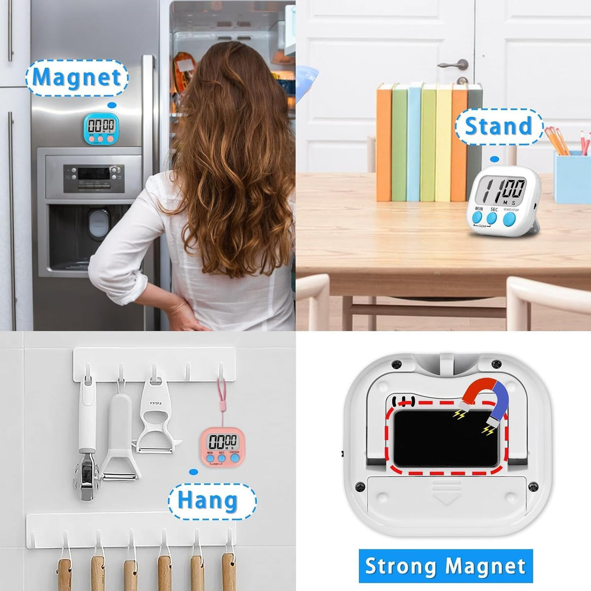 4-Piece Multi-Function Digital Timers with Visual Display for Kids, Ideal for Kitchen Cooking, Egg Timer, Classroom Use, Study, Work, and Exercise Training – Batteries Not Included