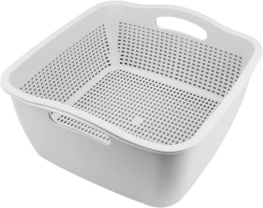 Double-layer Draining Basket Plastic Fruits Vegetable Washing Basket Food Storage Basket Multi-layer Stackable Vegetable Sinks Wash Drain Basket for Kitchen （Grey）