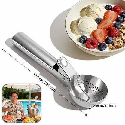 Heavy Duty Stainless Steel Ice Cream Scoop with Trigger Release–Large 3 tbsp Cookie Scoop for Frozen Yogurt,Hard Ice Cream,Melon & Meatballs–Dishwasher Safe,Non-Slip Handle,Effortless Portion Control
