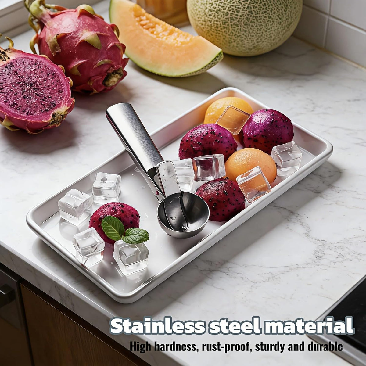 Heavy Duty Stainless Steel Ice Cream Scoop with Trigger Release–Large 3 tbsp Cookie Scoop for Frozen Yogurt,Hard Ice Cream,Melon & Meatballs–Dishwasher Safe,Non-Slip Handle,Effortless Portion Control