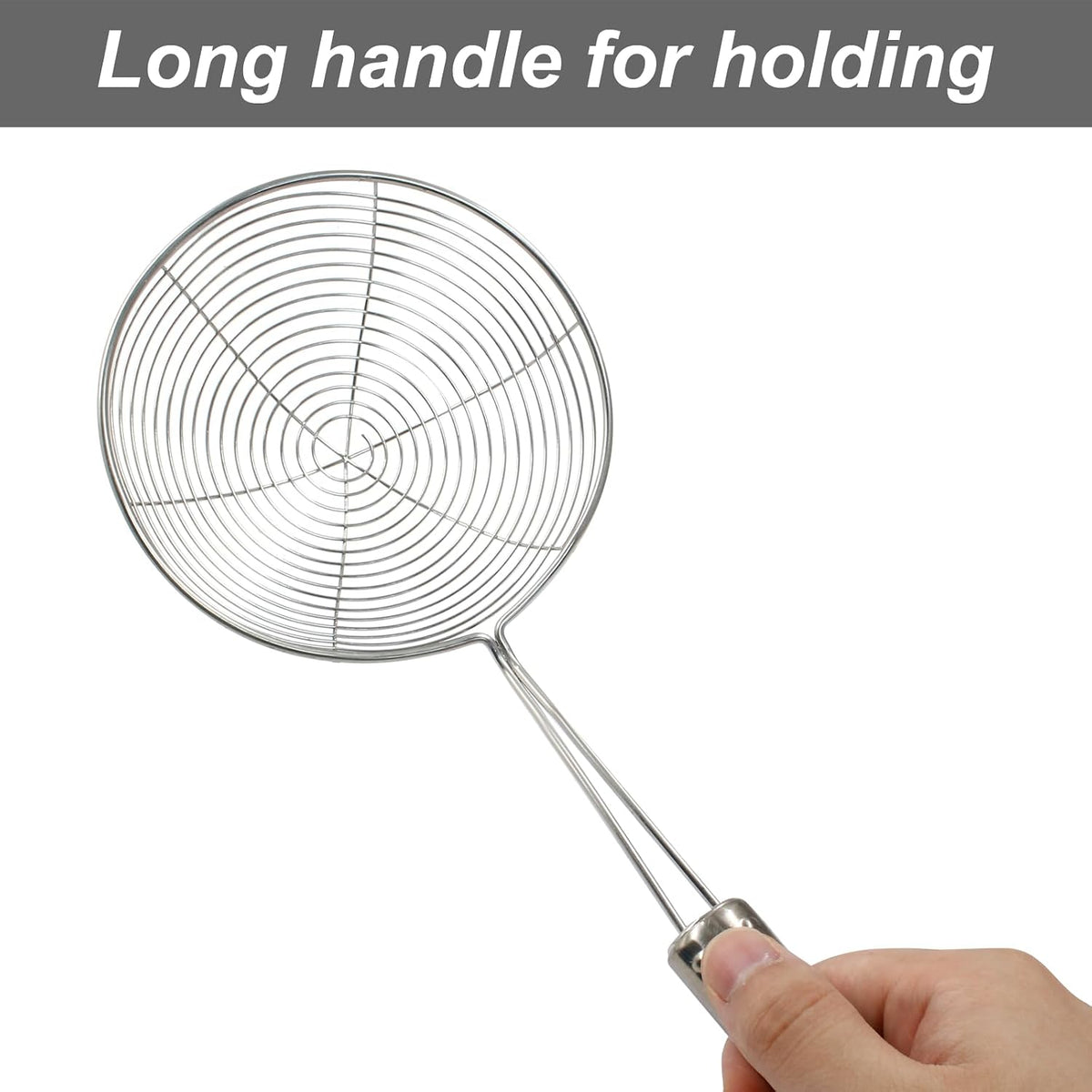 Set of 2 Stainless Steel Spider Strainer Skimmer Pasta Strainer Spoon for Frying and Cooking, Asian Strainer Ladle with Long Handle, 4.7" & 5.5" Dia.