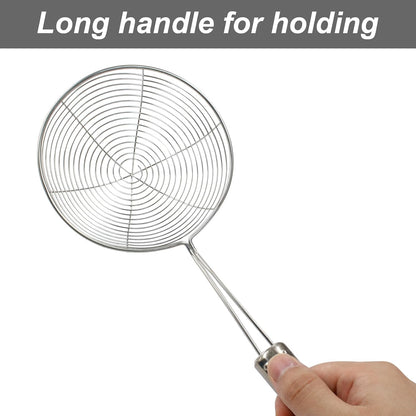 Set of 2 Stainless Steel Spider Strainer Skimmer Pasta Strainer Spoon for Frying and Cooking, Asian Strainer Ladle with Long Handle, 4.7" & 5.5" Dia.