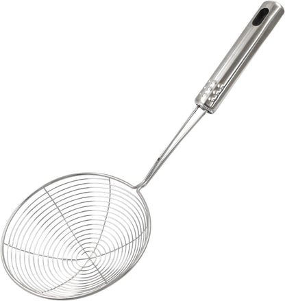 Set of 2 Stainless Steel Spider Strainer Skimmer Pasta Strainer Spoon for Frying and Cooking, Asian Strainer Ladle with Long Handle, 4.7" & 5.5" Dia.