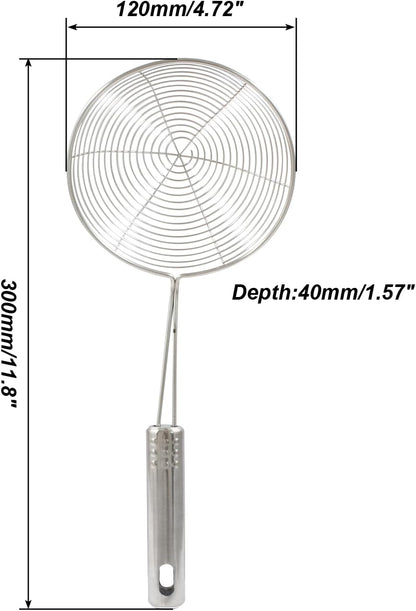 Set of 2 Stainless Steel Spider Strainer Skimmer Pasta Strainer Spoon for Frying and Cooking, Asian Strainer Ladle with Long Handle, 4.7" & 5.5" Dia.