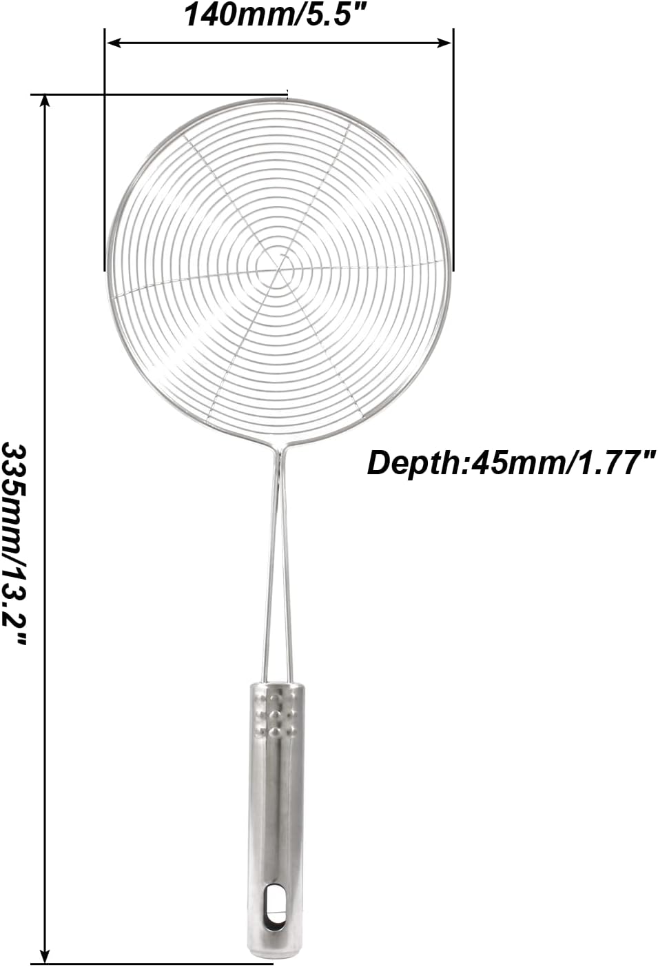 Set of 2 Stainless Steel Spider Strainer Skimmer Pasta Strainer Spoon for Frying and Cooking, Asian Strainer Ladle with Long Handle, 4.7" & 5.5" Dia.