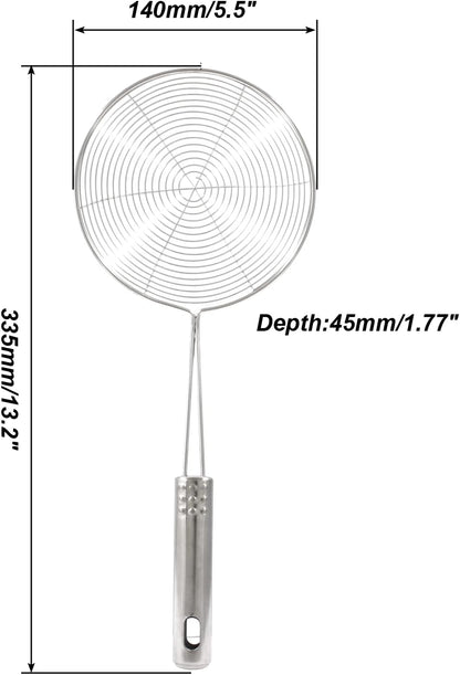 Set of 2 Stainless Steel Spider Strainer Skimmer Pasta Strainer Spoon for Frying and Cooking, Asian Strainer Ladle with Long Handle, 4.7" & 5.5" Dia.