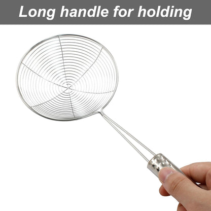 Set of 2 Stainless Steel Spider Strainer Skimmer Pasta Strainer Spoon for Frying and Cooking, Asian Strainer Ladle with Long Handle, 4.7" & 5.5" Dia.