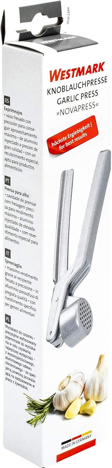 Garlic Press “Novapress” – German Heavy-Duty Garlic Crusher & Mincer, Rust Proof Mincer Tool, Easy Squeeze Ergonomic Hand Press, Ginger Presser with Durable Aluminium Metal Construction