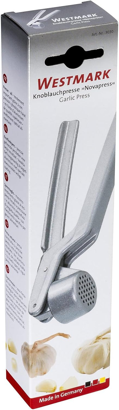 Garlic Press “Novapress” – German Heavy-Duty Garlic Crusher & Mincer, Rust Proof Mincer Tool, Easy Squeeze Ergonomic Hand Press, Ginger Presser with Durable Aluminium Metal Construction