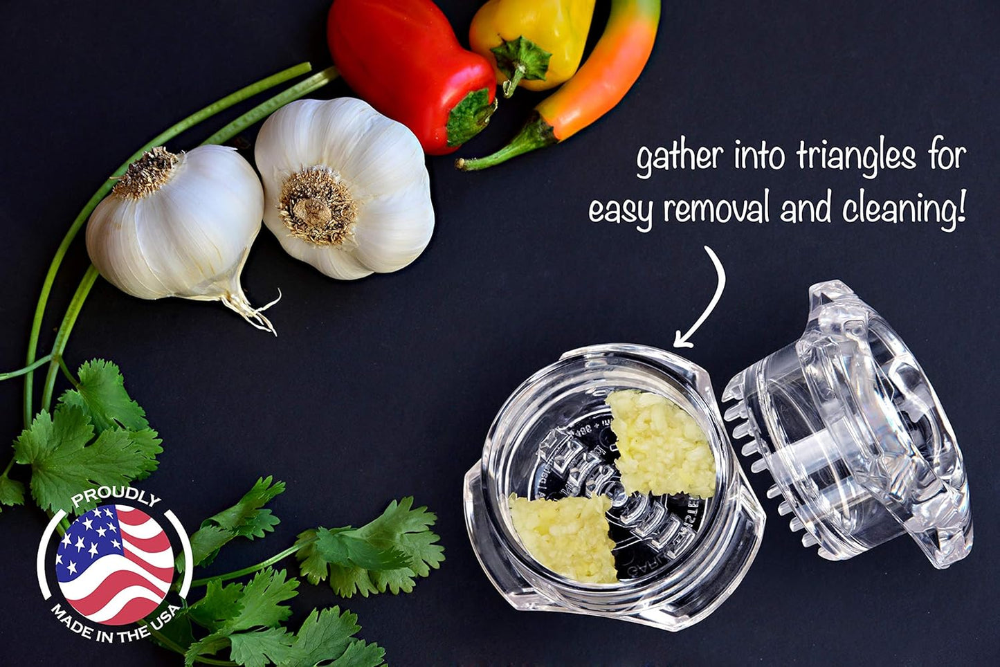 Garlic Twister 4th Gen – Garlic Mincer & Garlic Press in One - for Ginger, Herbs, Nuts & more, BPA-Free, Dishwasher Safe, 3–5 Clove Capacity - Clear