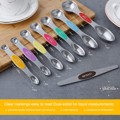 Magnetic Measuring Spoons Set Stainless Steel Dual Sided Measuring Spoons