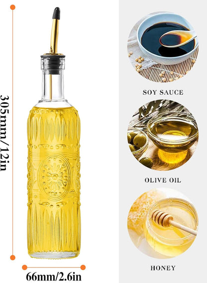 2 Pcs Olive Oil Dispenser Bottle for Kitchen,17oz Clear Glass Cooking Oil and Vinegar Dispenser Set, Coffee Syrup Dispenser with 2 Pourers and 1 Funnel (Two squares)