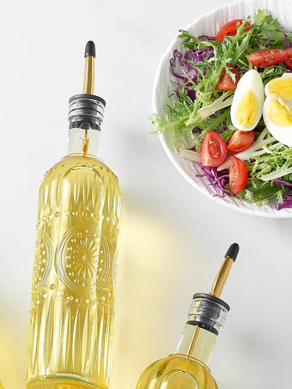 2 Pcs Olive Oil Dispenser Bottle for Kitchen,17oz Clear Glass Cooking Oil and Vinegar Dispenser Set, Coffee Syrup Dispenser with 2 Pourers and 1 Funnel (Two squares)