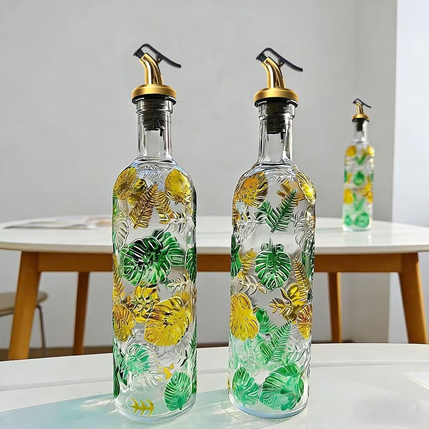 2 Pcs Olive Oil Dispenser Bottle for Kitchen,17oz Clear Glass Cooking Oil and Vinegar Dispenser Set, Coffee Syrup Dispenser with 2 Pourers and 1 Funnel (Two squares)