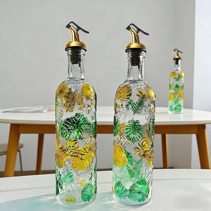 2 Pcs Olive Oil Dispenser Bottle for Kitchen,17oz Clear Glass Cooking Oil and Vinegar Dispenser Set, Coffee Syrup Dispenser with 2 Pourers and 1 Funnel (Two squares)
